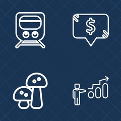 Premium set of outline vector icons. Such as food, management, frame, speed, railway, locomotive, growth, vegetable, edible, motivation, track, vegetarian, fresh, journey, label, banner, rail, man