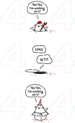 Fototapeta premium Cartoon funny cat on page 404. Vector flat illustration. The character is isolated on a white background. Cat's character for the page Error 404. Funny kitty for the site and postcards. Mascot.