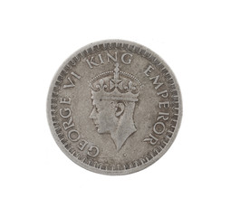 George VI King Emperor, Half Rupee India 1943, Indian old Coin or Indian Currency Isolated on White Background