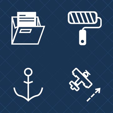 Premium set of outline vector icons. Such as transport, ship, office, nautical, open, aircraft, roll, fly, object, tool, flight, yacht, brush, wheel, blank, airplane, vessel, folder, business, repair