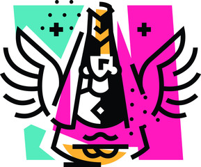 Logo, a girl in a national Ural costume. Region of Russia. Icon is the symbol of Udmurtia. Illustration of a girl with wings. Vector illustration. The Udmurt Republic. Tatarstan. Bashkortostan. Symbol