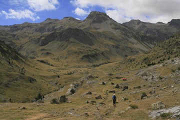 Fototapeta na wymiar lonely hiker in the Pyrenees Mountains