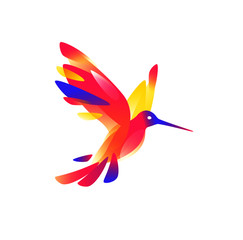 Illustration of a pink colibri. Vector illustration. Image is isolated on white background. Bird of hummingbirds. Logo for the company, studio. Talisman, emblem. A modern bird image.