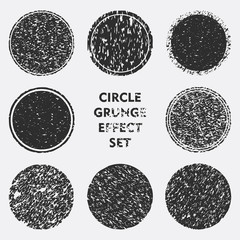Circle Grunge Effect Collections. Banners, Insignia, Logos, Icons, Labels, and Badges Set.Vector Distress texture. Blank Shapes