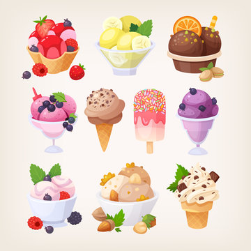 Set of colorful tasty isolated ice cream. Vector images