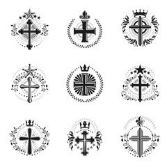Fototapeta na wymiar Crosses Religious emblems set. Heraldic Coat of Arms, vintage vector logos collection.