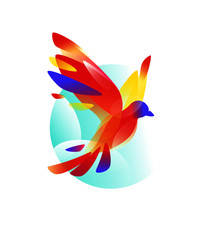 Logo of a flying Bird. Vector illustration. Logo isolated on white background. Red gradient dove. Logo for the company, studio. Talisman, emblem. A modern bird image for the site and the press.