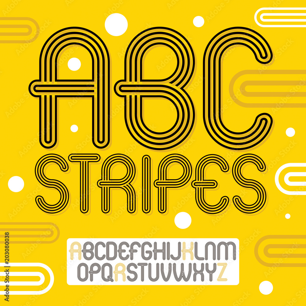 Fototapete vector trendy retro uppercase alphabet letters collection. disco rounded type font, script from a to