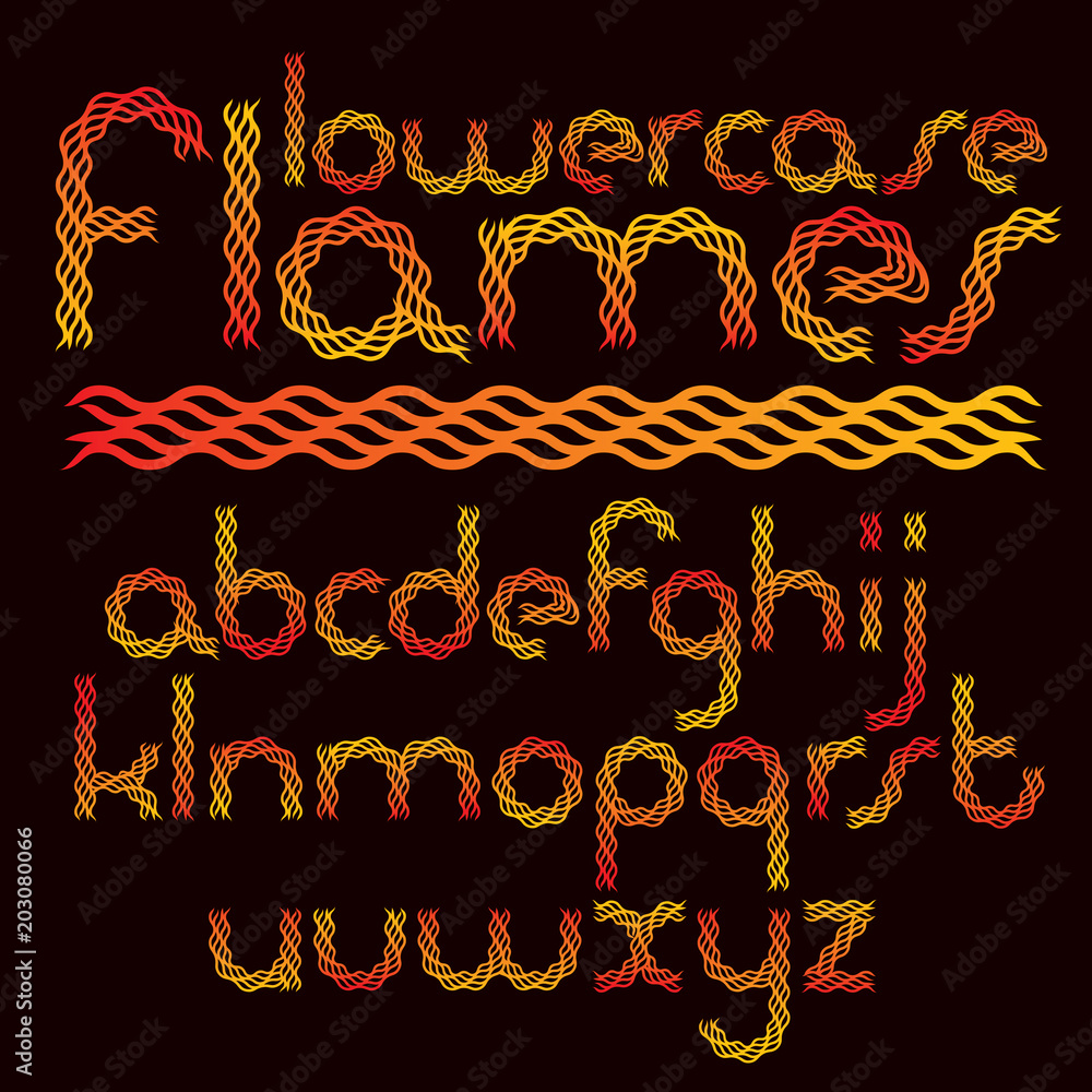Poster vector rounded lower case english alphabet letters collection created using hell fiery style