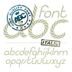 Vector italic lower case alphabet letters collection made with spirograph pattern, guilloche ornament. For use as bank notes or bonds design.