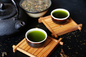green tea Asia oriental style on table Copy space