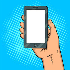 Smart phone white screen pop art vector - obrazy, fototapety, plakaty