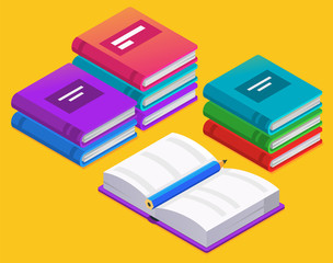 Isometric books, illustration in isometric style. Vector graphic.