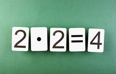 School card  with math problems on the table