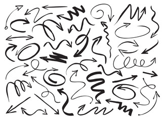 Set of black drawing Arrows. Vector Illustration.