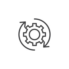 Rotation arrows and gear outline icon. linear style sign for mobile concept and web design. Update Settings, preferences simple line vector icon. Symbol, logo illustration. Pixel perfect vector 