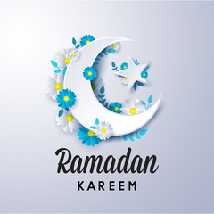 ramadan kareem islamic moon flower greeting card template 