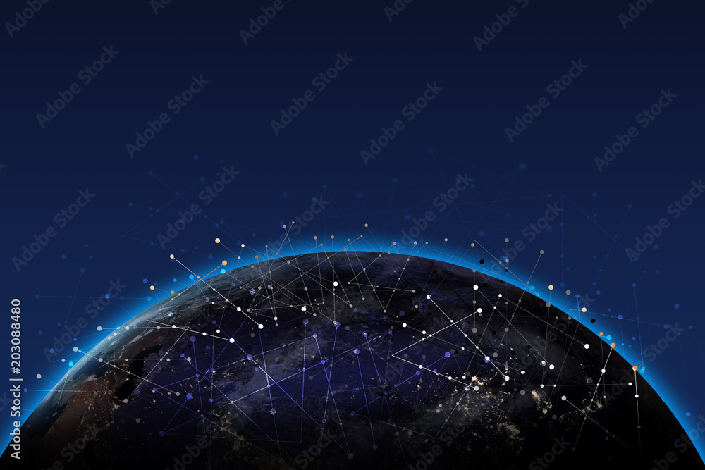 Poster Internet connection of global network. Mixed media. Elements of this image furnished by NASA.