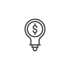 Light bulb with dollar inside outline icon. linear style sign for mobile concept and web design. Business idea simple line vector icon. Symbol, logo illustration. Pixel perfect vector graphics