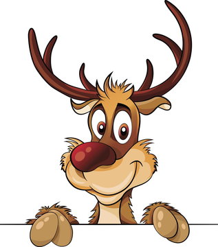 Deer above baner with cute smile vector cartoon