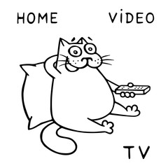 The cat watches home video. Vector illustration