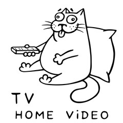 funny cat with remote control for tv. vector illustration.