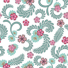Fototapeta na wymiar A simple floral pattern, convenient for editing and repainting. Graceful floral blue pink pattern on a white background. Vector.
