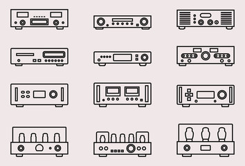 Plakat Audio equipment icons set. Vector thin line