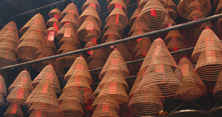 Man Mo Temple in Hong Kong with incense offerings