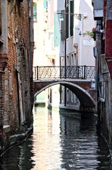 Fototapeta na wymiar An empty bridge and canal in Venice