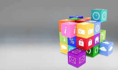 App cube against grey vignette