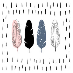 Vector illustration in Scandinavian style. Feather. Cute print.