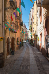 Naklejka premium Cityscape old town Bosa, Italy