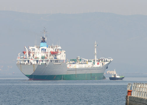 the tanker leaving the port