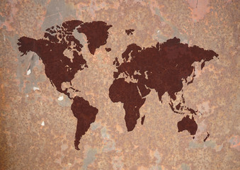 World map grunge wall background brown