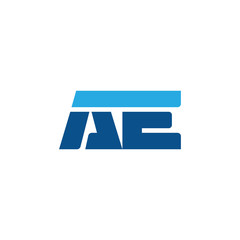 Initial letter AE, straight linked line bold logo, simple flat blue colors