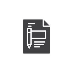 Document file and pen vector icon. filled flat sign for mobile concept and web design. Writing paper simple solid icon. Form symbol, logo illustration. Pixel perfect vector graphics