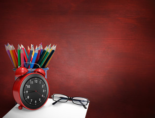 School supplies against desk