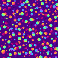 Colorful gradient balls on purple background, Abstract geometric seamless pattern. Space galaxy stars background