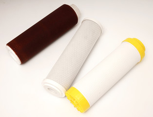 Three exchangeable cartridge for water purification.