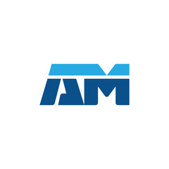 Initial letter AM, straight linked line bold logo, simple flat blue colors