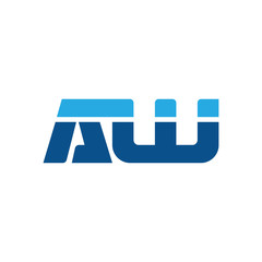 Initial letter AW, straight linked line bold logo, simple flat blue colors