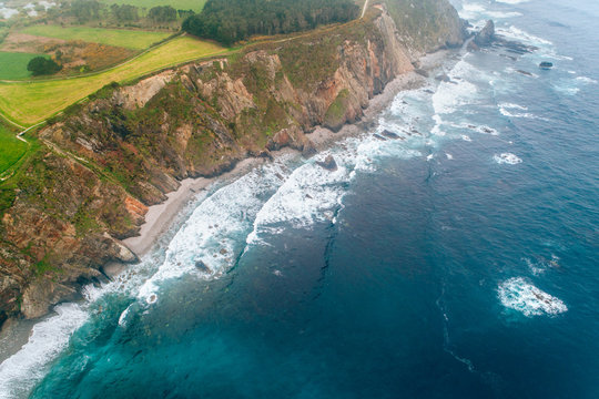 Aerial view of some cliffs in Asturias, north of Spain