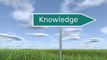 Signpost with Knowledge wording. 3D rendering.