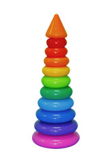 Children's pyramid toy of all colors of the rainbow isolated on white background