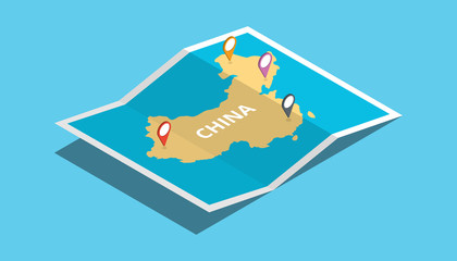 explore china maps with isometric style and pin location tag on top