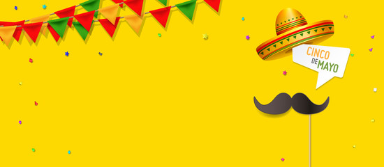 Simple Cinco De Mayo design concept vector. Moustache on a stick with a speech bubble Cinco De Mayo. Cinco De Mayo design with open space for your text.