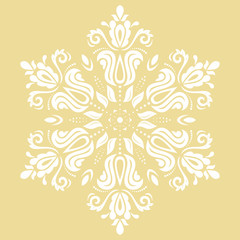 Elegant white round ornament in classic style. Abstract traditional pattern with oriental elements. Classic vintage pattern