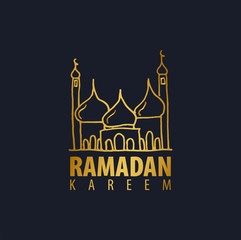 Gold Ramadan Kareem logo. Islamic and Arabic emblem. Vector illustration