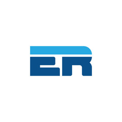 Initial letter ER, straight linked line bold logo, simple flat blue colors